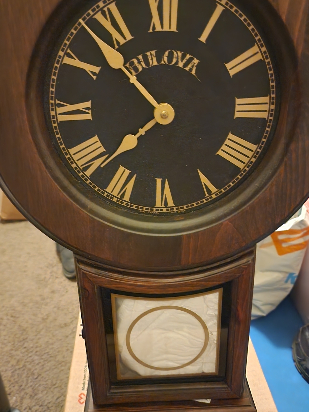 NEW Bulova Wooden Wall Clock in Brown and Gold Roman Dial
